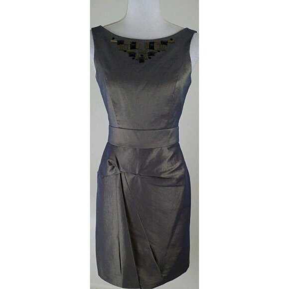 Max And Cleo ~Woman Size 4~Silver/Gold Cocktail/Party Dress Sleeveless Stretch. - Picture 8 of 10